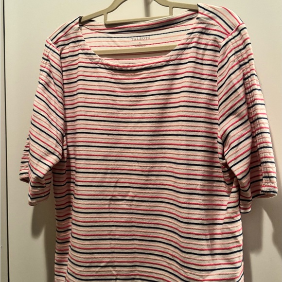 Talbots Striped Pink & White Women’s Boatneck Top - Picture 2 of 4